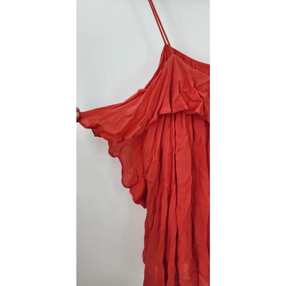 New NWT Free People OB637353 Cascades Cami Ruffle Spaghetti Strap Fire Orange - Picture 10 of 11